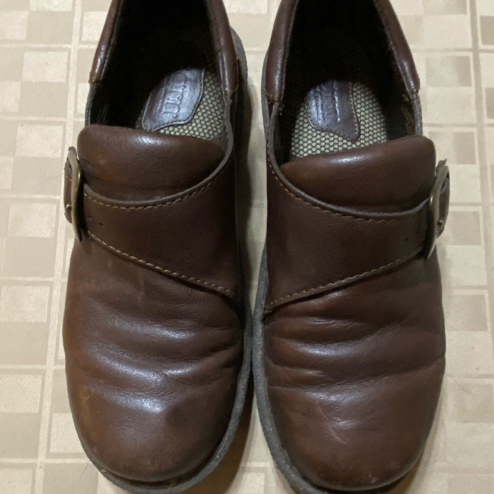 BORN Juanita D15306 Leather Shoe Women’s 8 Slip On Cushion Loafers brown buckle